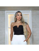 Cropped Estilo Corset/Corselet tomara que caia feminino com decote V tecido Lavezzi De Poliamida