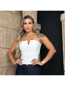 Cropped Estilo Corset/Corselet tomara que caia feminino com decote V tecido Lavezzi De Poliamida