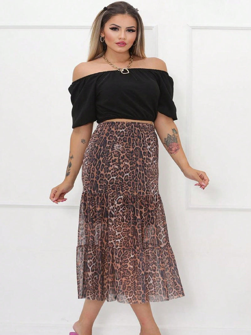 Saia Onça em Tule Midi Feminino Modelo Cigana
