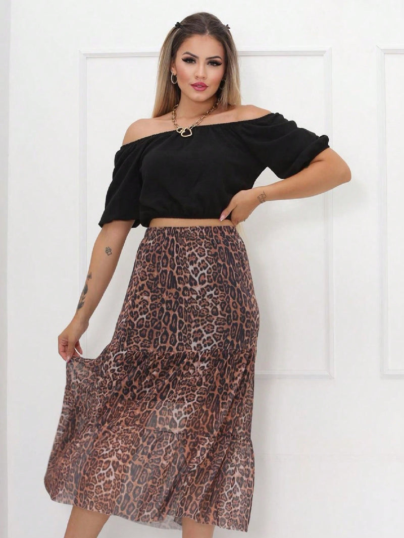 Saia Onça em Tule Midi Feminino Modelo Cigana