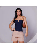 Cropped Estilo Corset/Corselet tomara que caia feminino com decote V tecido Lavezzi De Poliamida