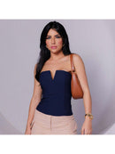 Cropped Estilo Corset/Corselet tomara que caia feminino com decote V tecido Lavezzi De Poliamida